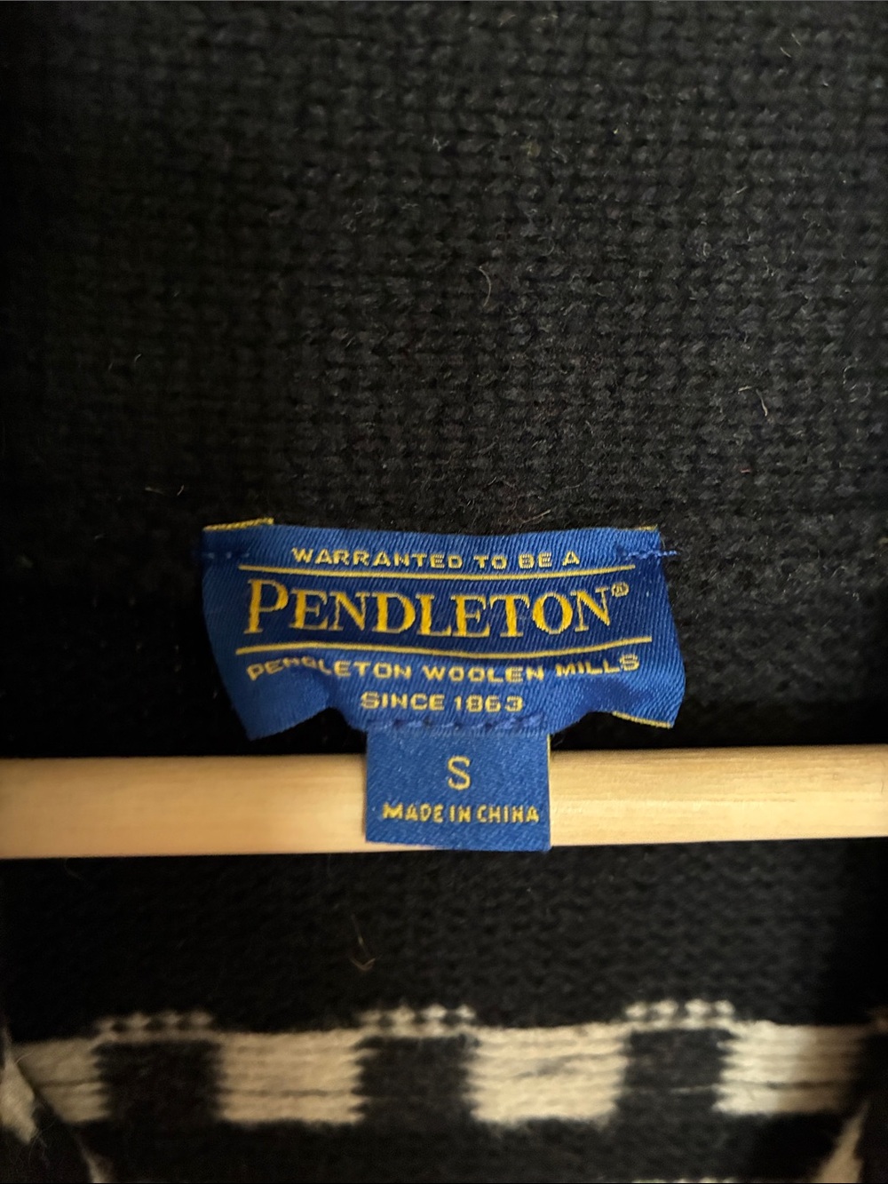 Pendleton Black Shawl-Collar Cardigan with Red, Orange & Cream Stripes - Picture 2 of 3